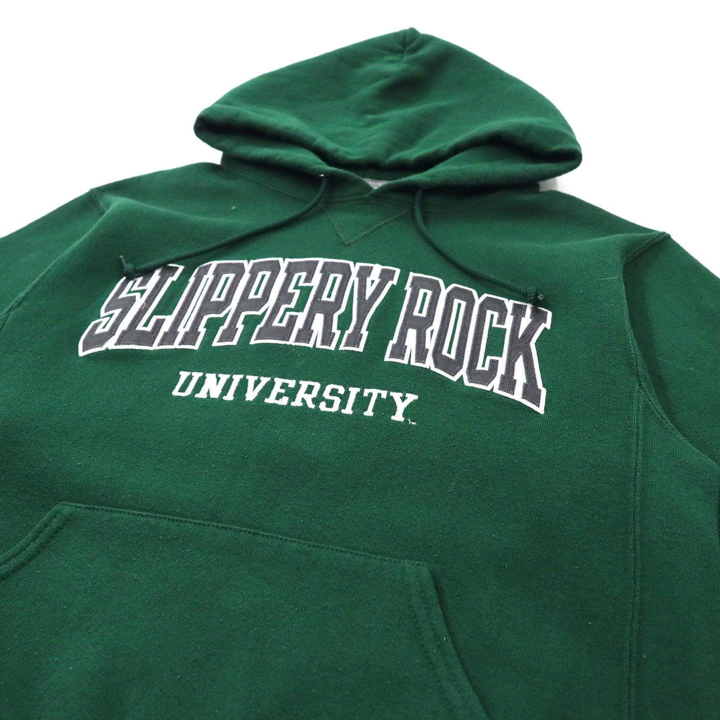 RUSSELL ATHLETIC プルオーバー カレッジ パーカー S グリーン コットン 裏起毛 Slippery Rock University ホンジュラス製