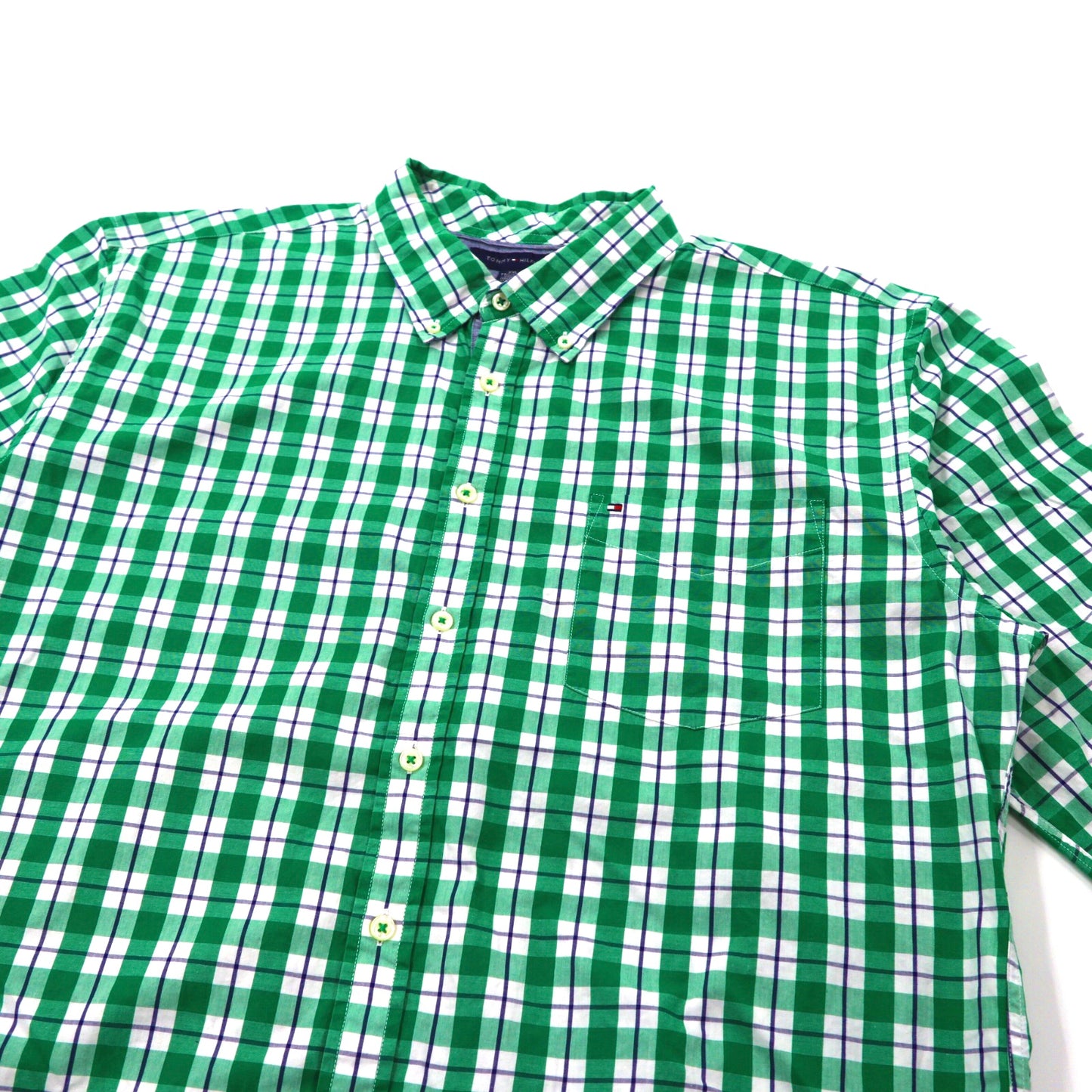 TOMMY HILFIGER ボタンダウンシャツ XXL グリーン チェック フラッグ刺繍 ビッグサイズ