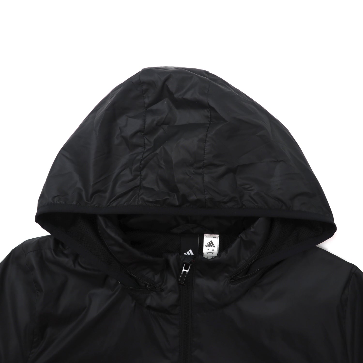 adidas ナイロンジャケット OT ブラック 袖ロゴ フード収納式 – 日本然