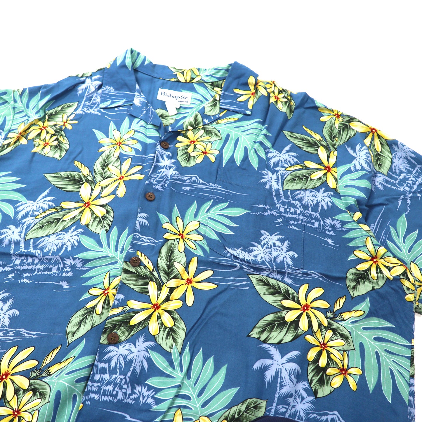 Bishop St. apparel アロハシャツ XL ネイビー ボタニカル柄 ビッグサイズ ハワイ製