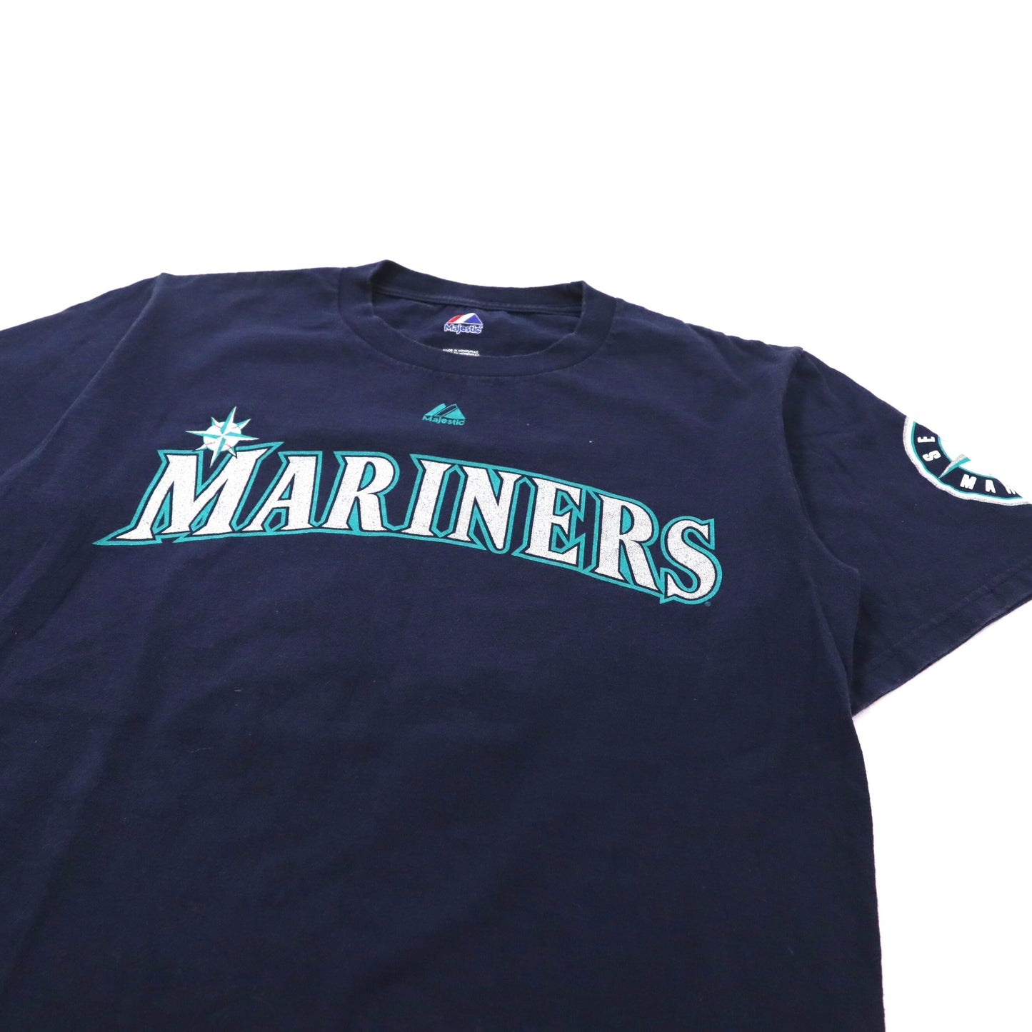 Majestic ベースボールプリントTシャツ S ネイビー ナンバリング MLB Seattle Mariners