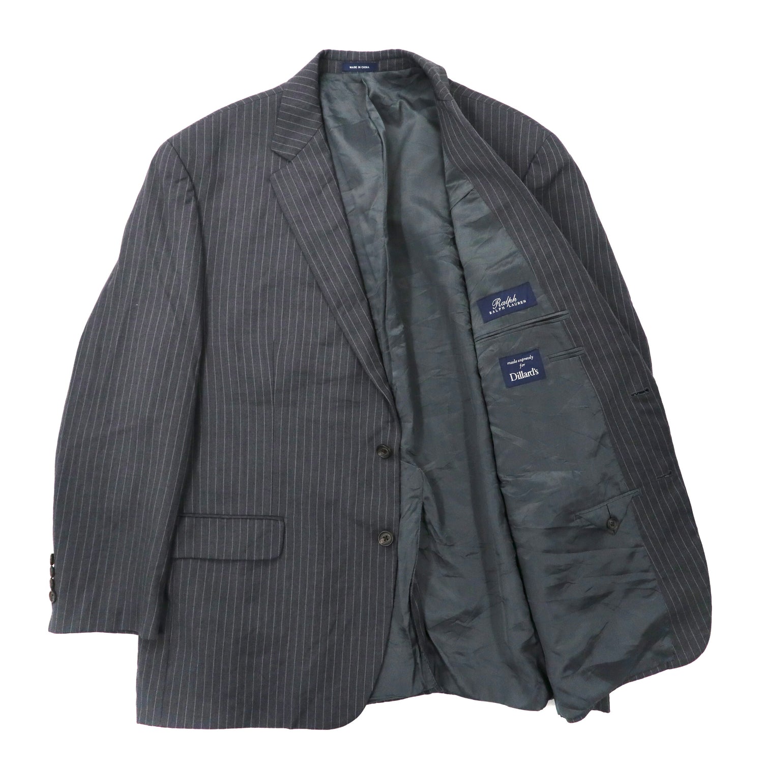 RALPH LAUREN 2B Tailored Jacket 48 Gray Striped Wool DILLARD's
