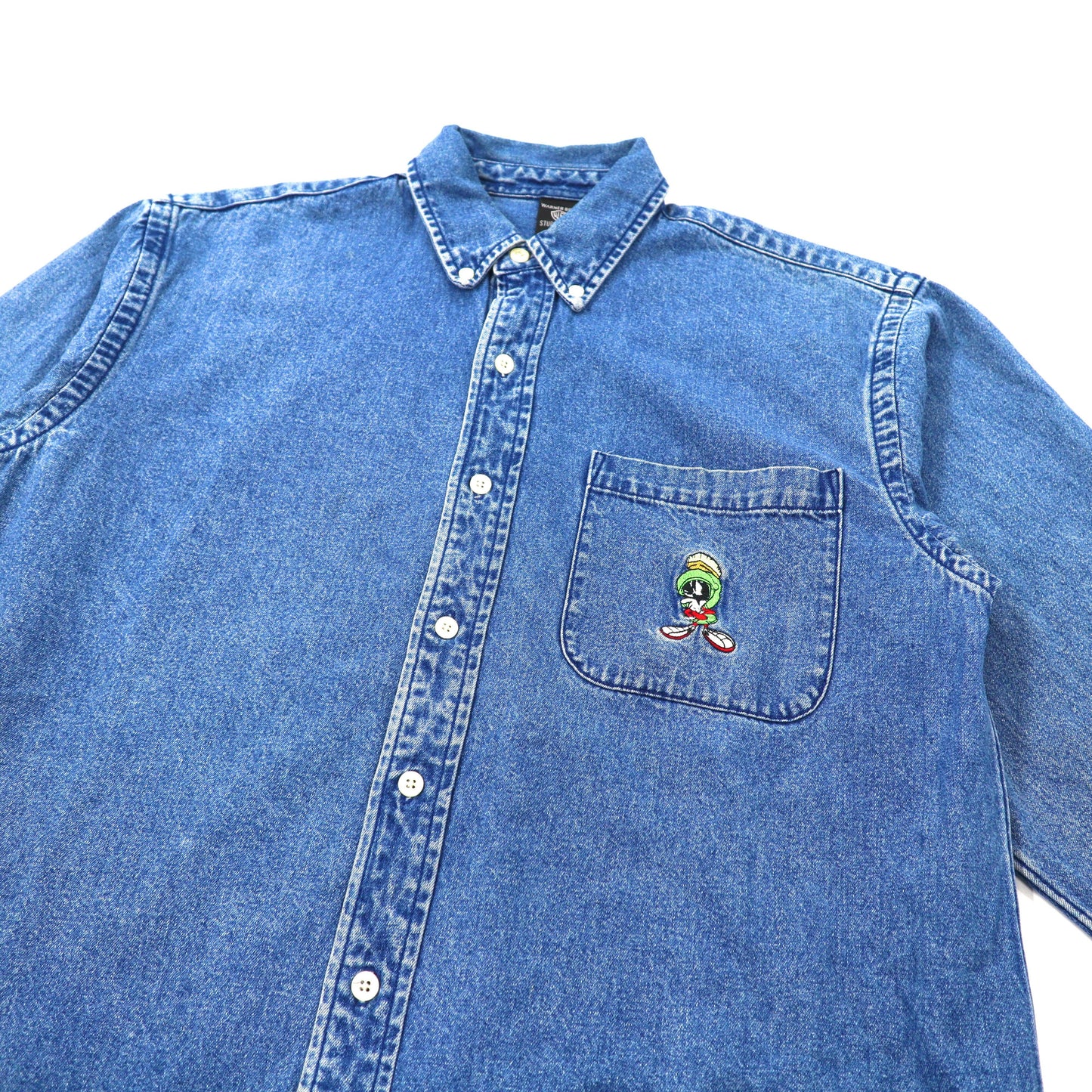 WARNER BROS. ボタンダウンシャツ S ブルー デニム LOONEY TUNES 刺繍 90年代