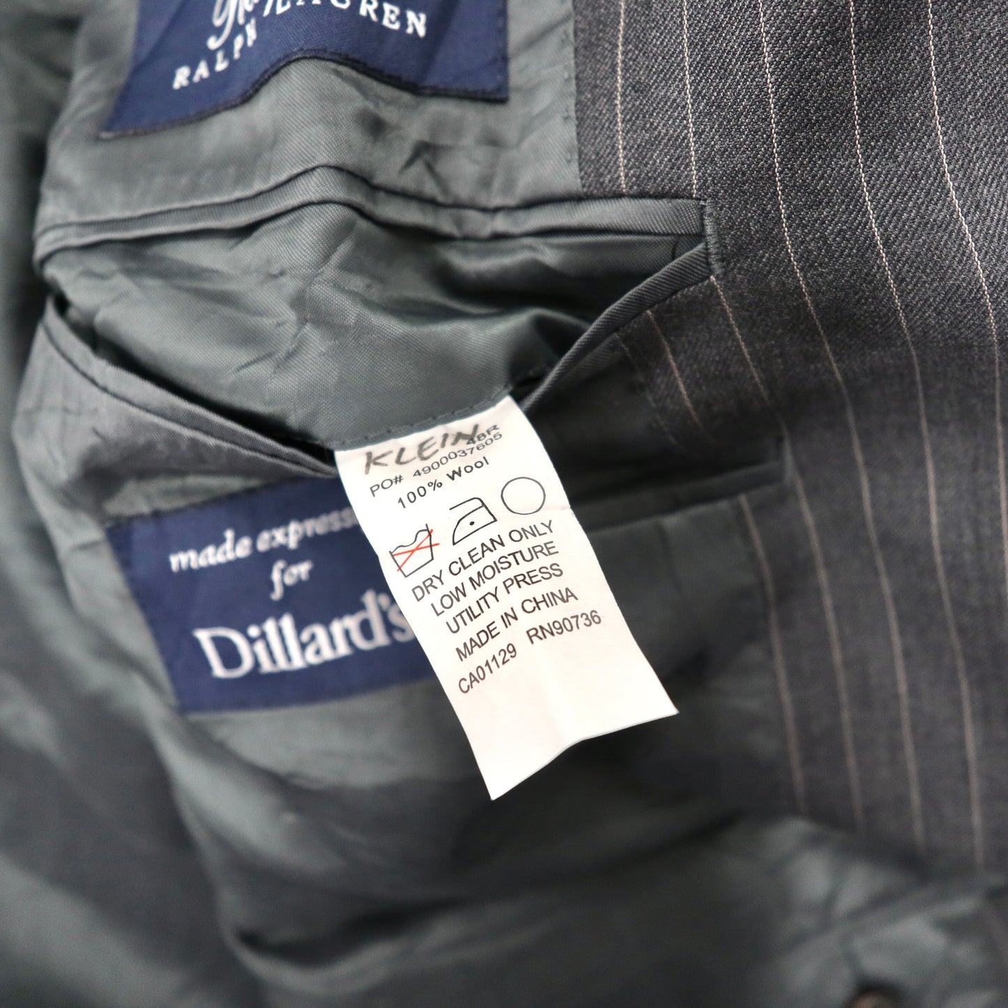 RALPH LAUREN 2Bテーラードジャケット 48 グレー ストライプ ウール Dillard's