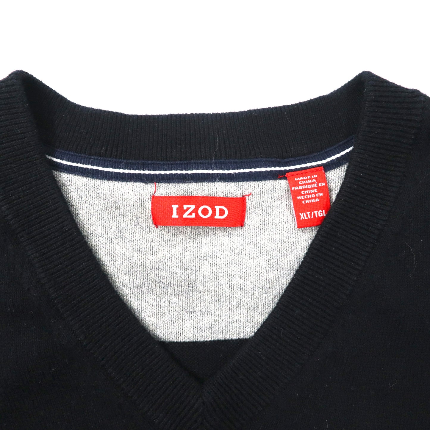 IZOD Vネック ニット ベスト XL ブラック コットン ワンポイントロゴ刺繍 ビッグサイズ
