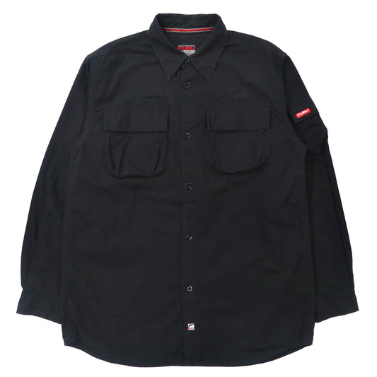 FUBU ビッグサイズ ミリタリー ワークシャツ M ブラック コットン ロゴ刺繍 00年代