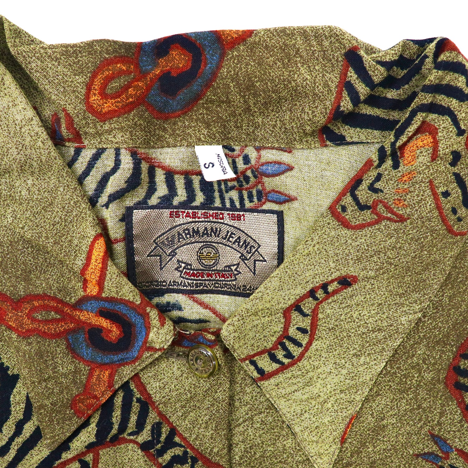 ARMANI JEANS Short Sleeve Shirt Setup S Brown Rayon Patterned