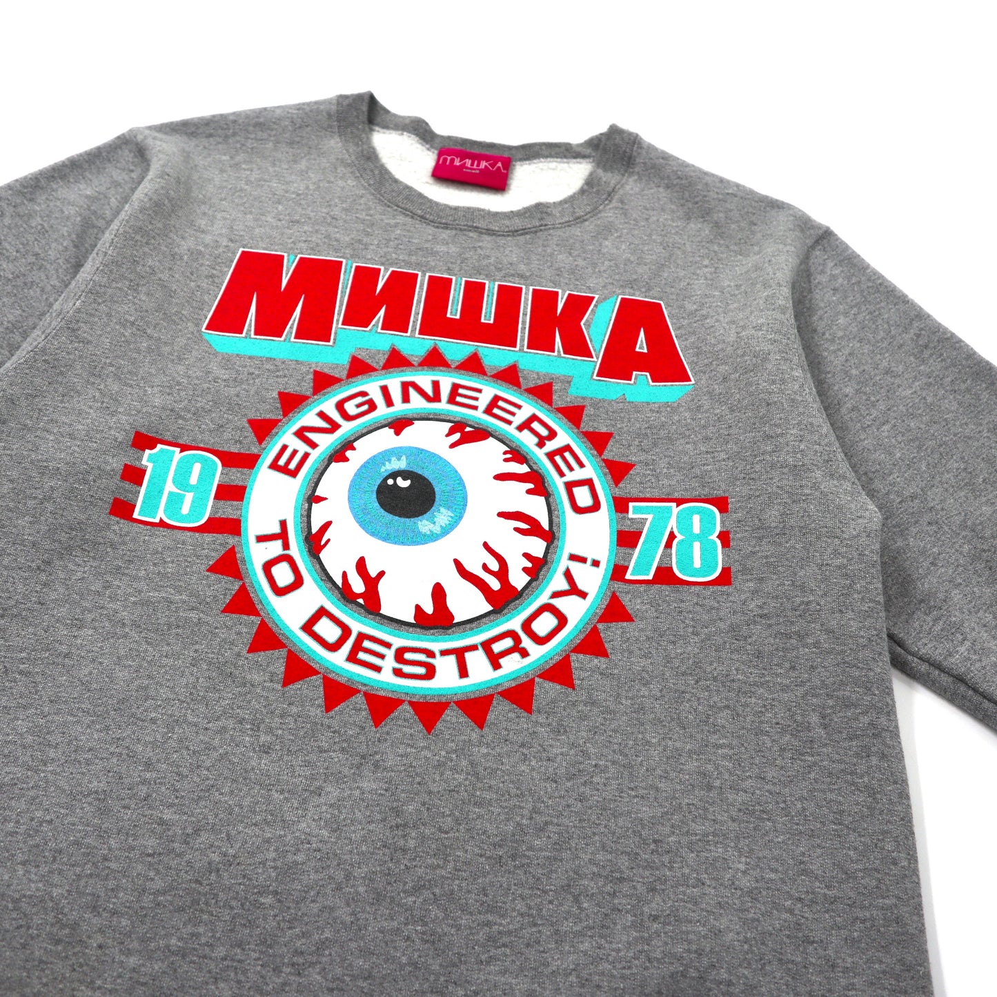 MISHKA クルーネックスウェット S グレー コットン ロゴプリント