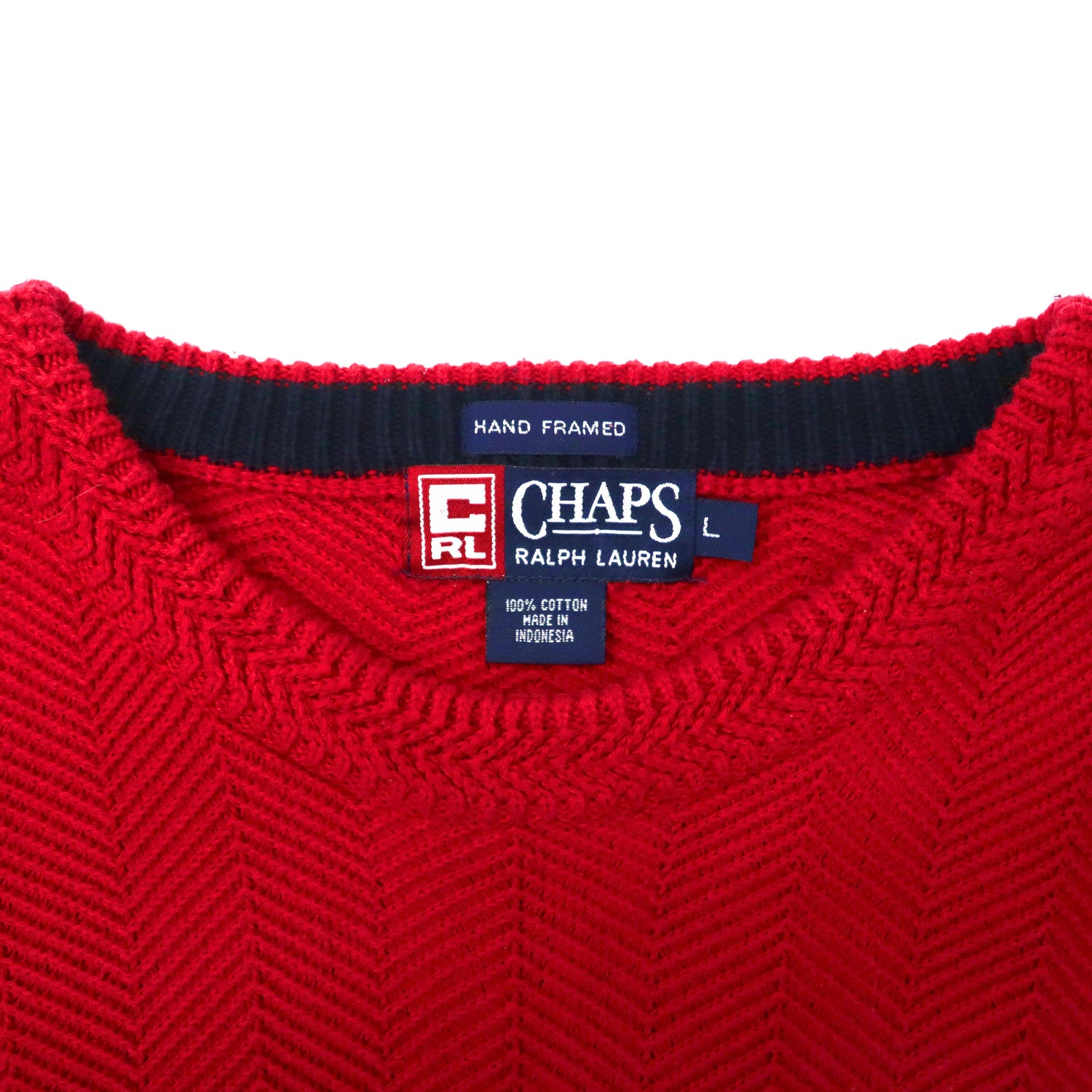 CHAPS RALPH LAUREN ヘリンボーン ニット セーター L レッド コットン