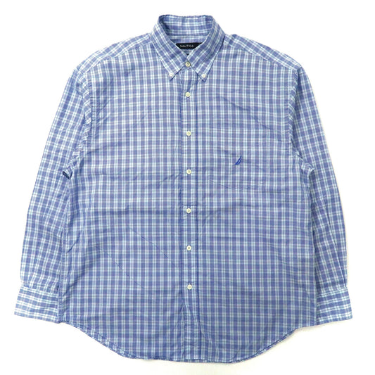 NAUTICA ビッグサイズ ボタンダウンシャツ L ブルー チェック コットン 100's TWO-PLY COTTON ワンポイントロゴ刺繍