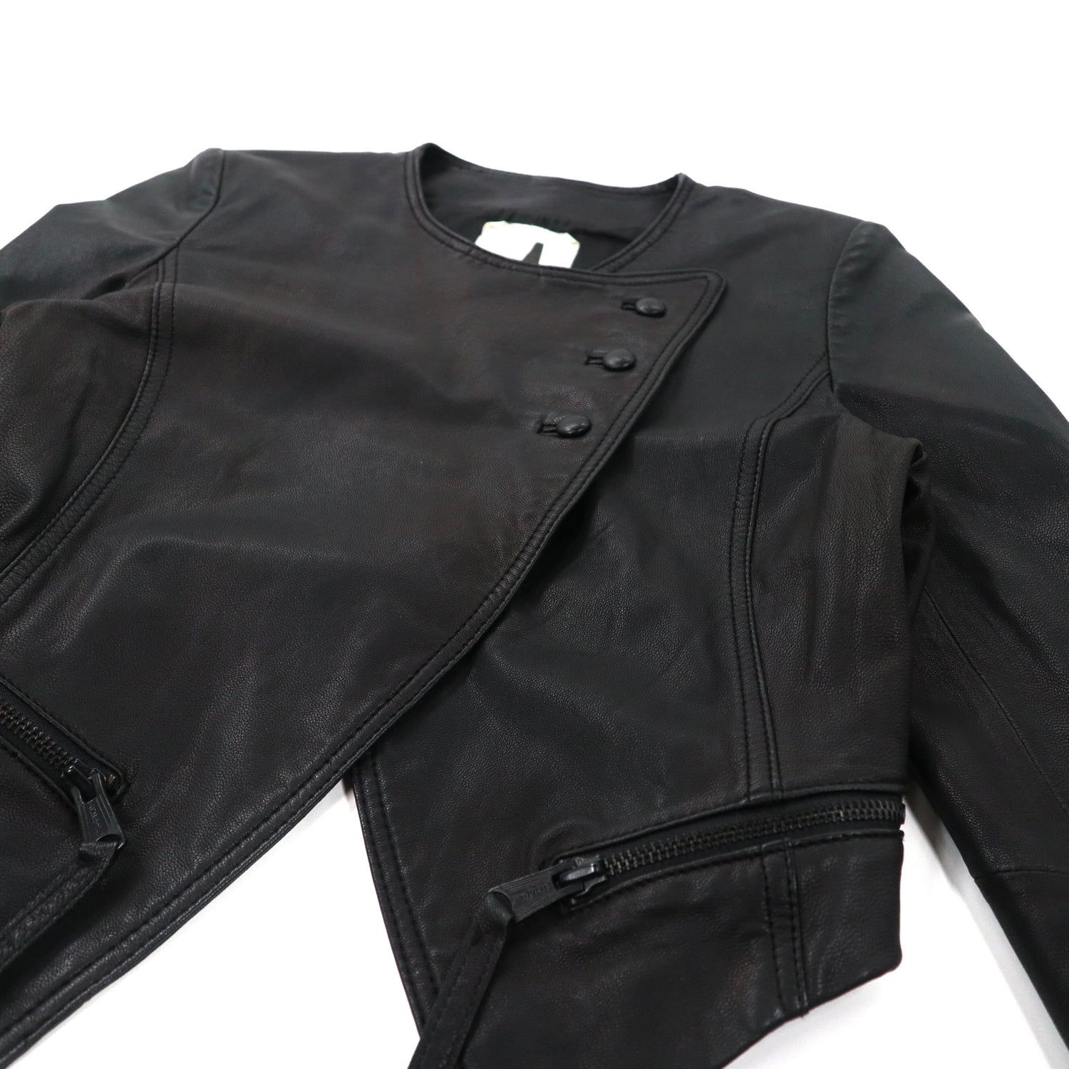 OKIRAKU COLLARLESS Leather Jacket XS Black goat leather 07901