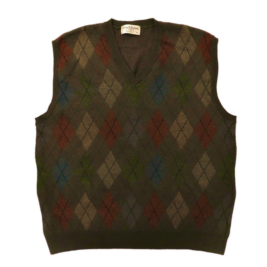 USA製 Argyle Sweater Vest Vネック アーガイルニット ベスト XL カーキ アクリル 90年代 Tricots St. Raphael