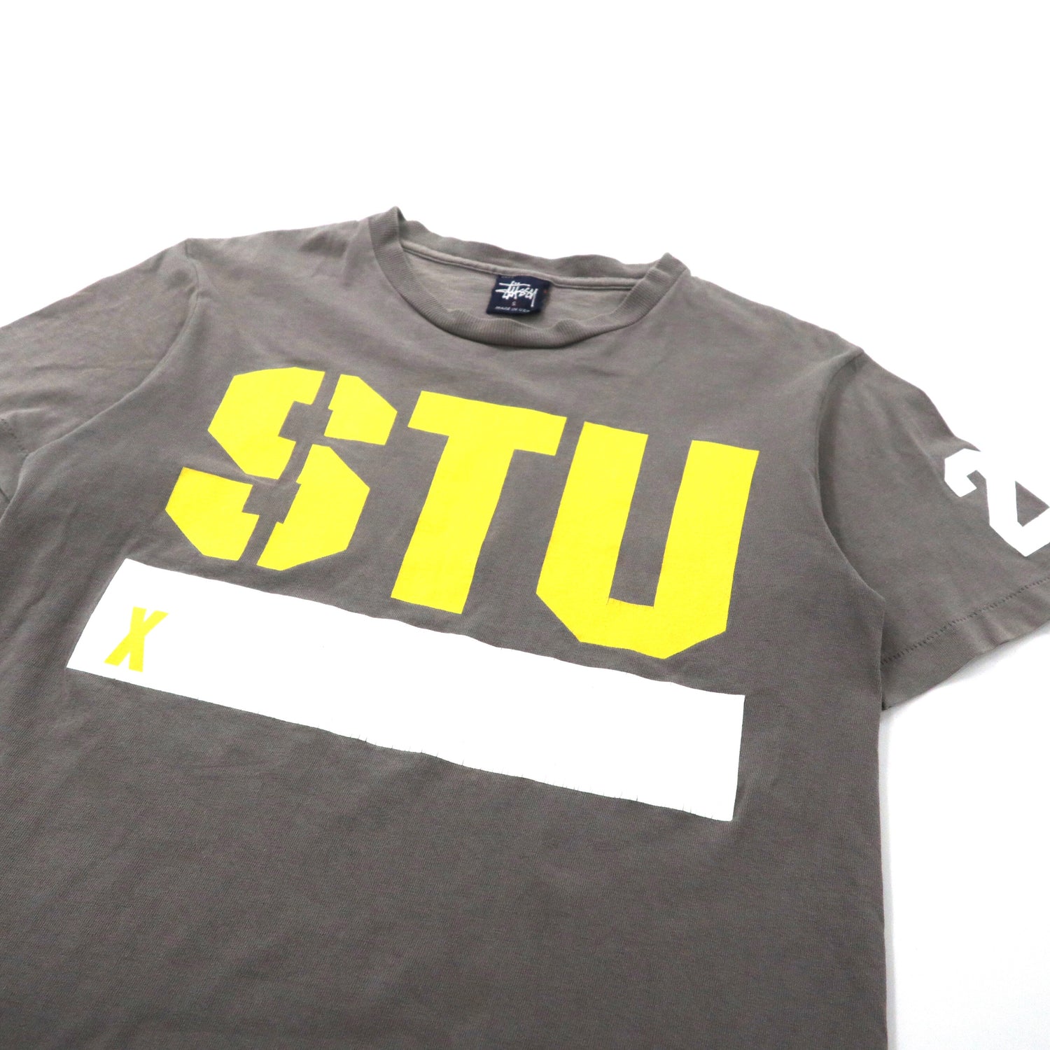 Stussy Logo Print Tee T-Shirt S Gray Cotton Navy Tag 90s USA Made