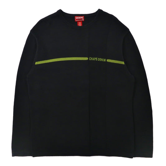 CHAPS DENIM ビッグサイズ クルーネックニット セーター XL ブラック コットン ロゴ刺繍 90年代