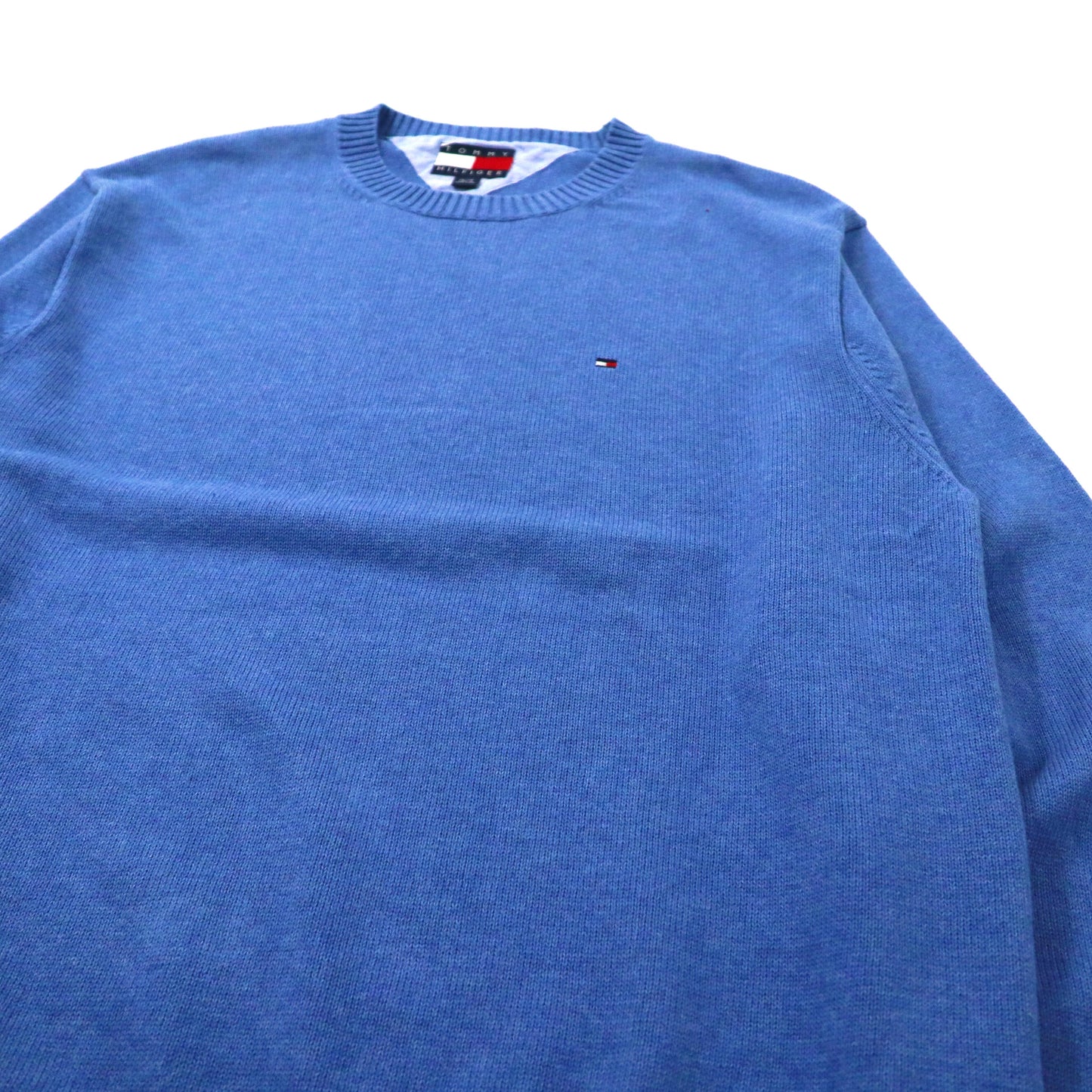 TOMMY HILFIGER クルーネックニット セーター XL ブルー コットン ワンポイントロゴ ビッグサイズ 90年代