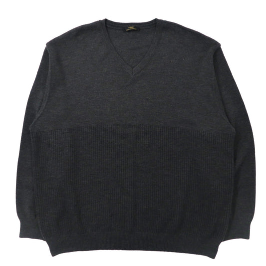 ITALY V-Neck Knit Sweater Vネックニット セーター L グレー メリノウール ビッグサイズ  MARKS & SPENCER イタリア製