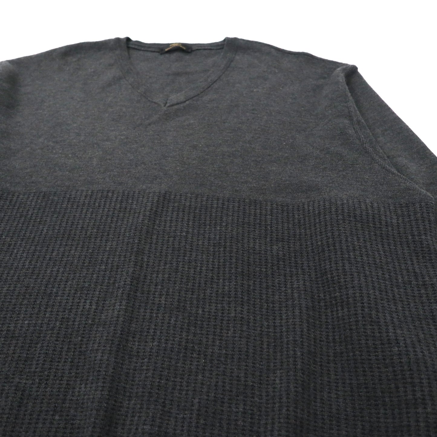 ITALY V-Neck Knit Sweater Vネックニット セーター L グレー メリノウール ビッグサイズ  MARKS & SPENCER イタリア製