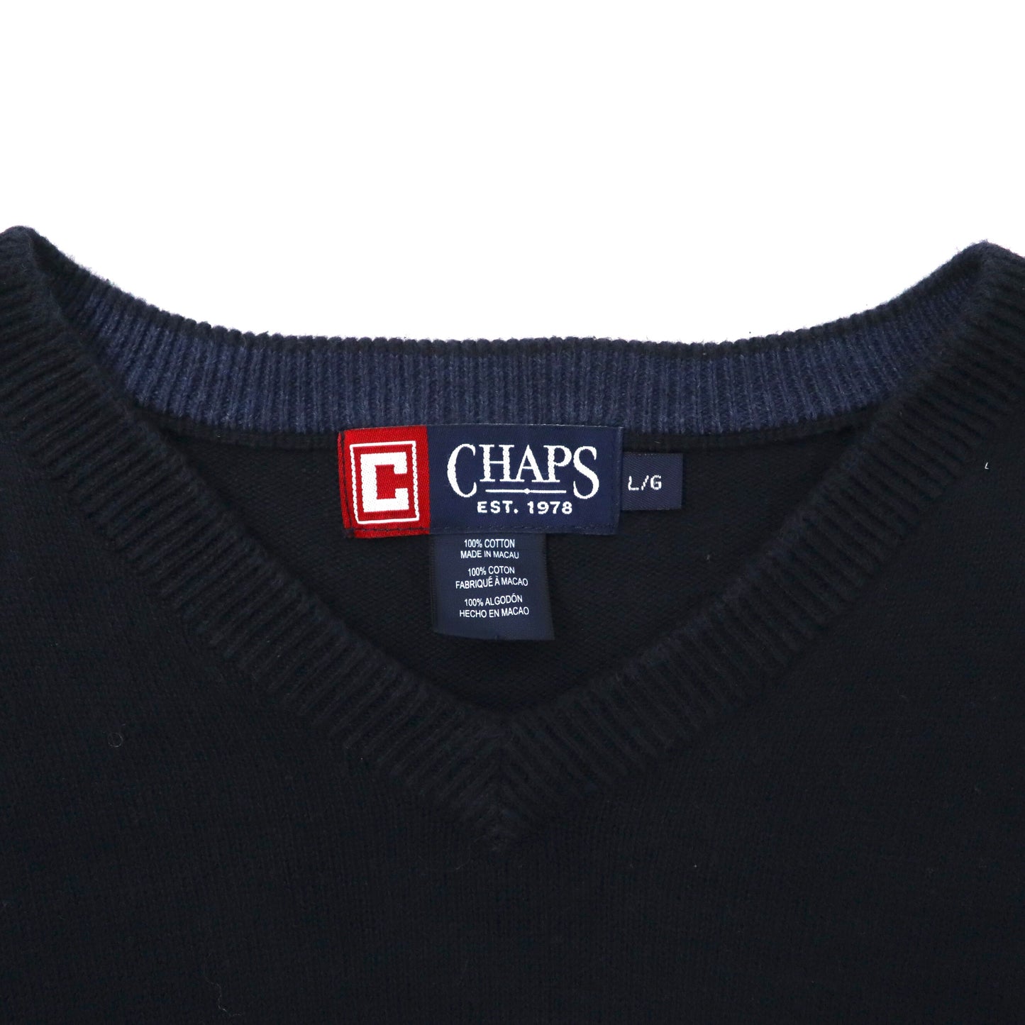 CHAPS Vネック ニット セーター L ネイビー コットン ビッグサイズ