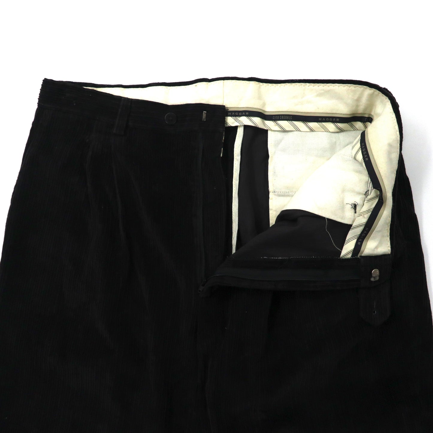 USA製 Wide Pleated Corduroy Pants 2タック コーデュロイ ワイドパンツ 34 ブラック コットン 90年代 HAGGAR