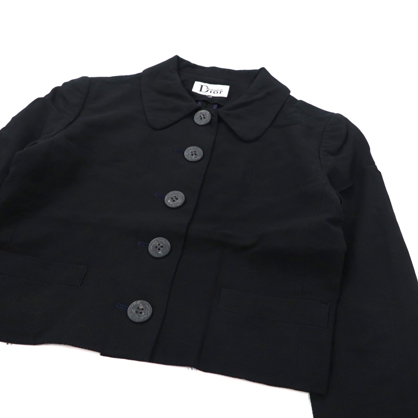 Christian Dior ボックスシルエット デザインジャケット S ブラック レーヨン Mademoiselle 70年代