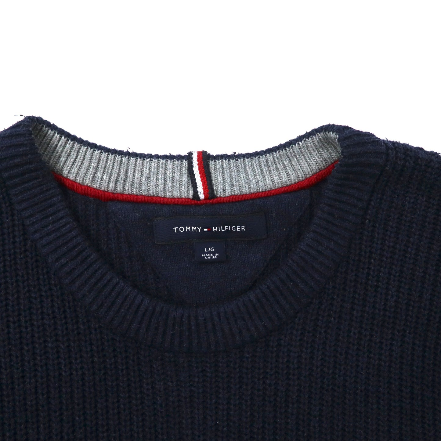 TOMMY HILFIGER クルーネック ニット セーター L ネイビー コットン ワンポイントロゴ