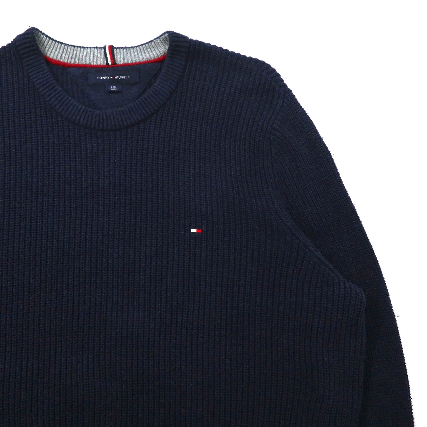 TOMMY HILFIGER クルーネック ニット セーター L ネイビー コットン ワンポイントロゴ