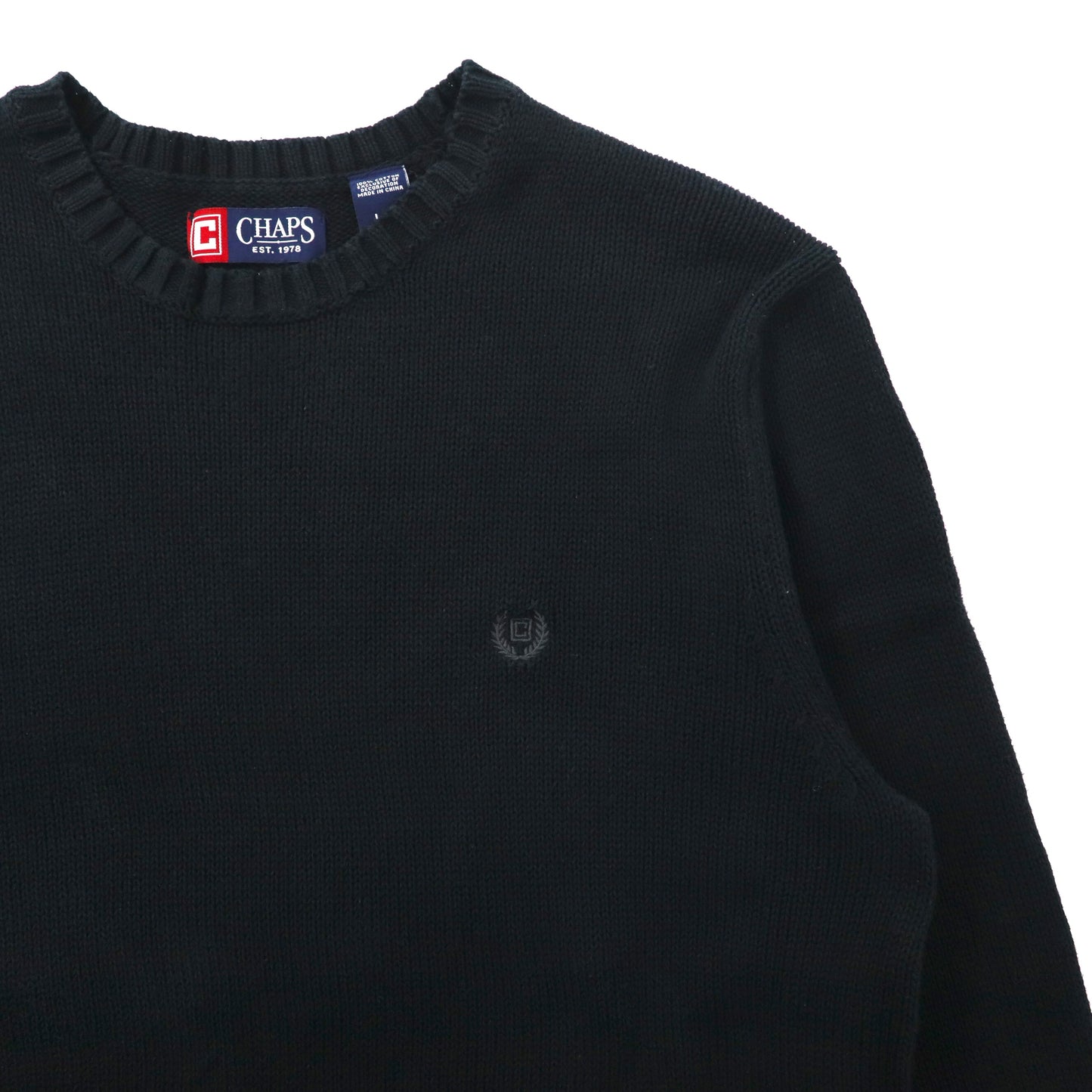CHAPS ビッグサイズ クルーネック ニット セーター L ブラック コットン ワンポイントロゴ