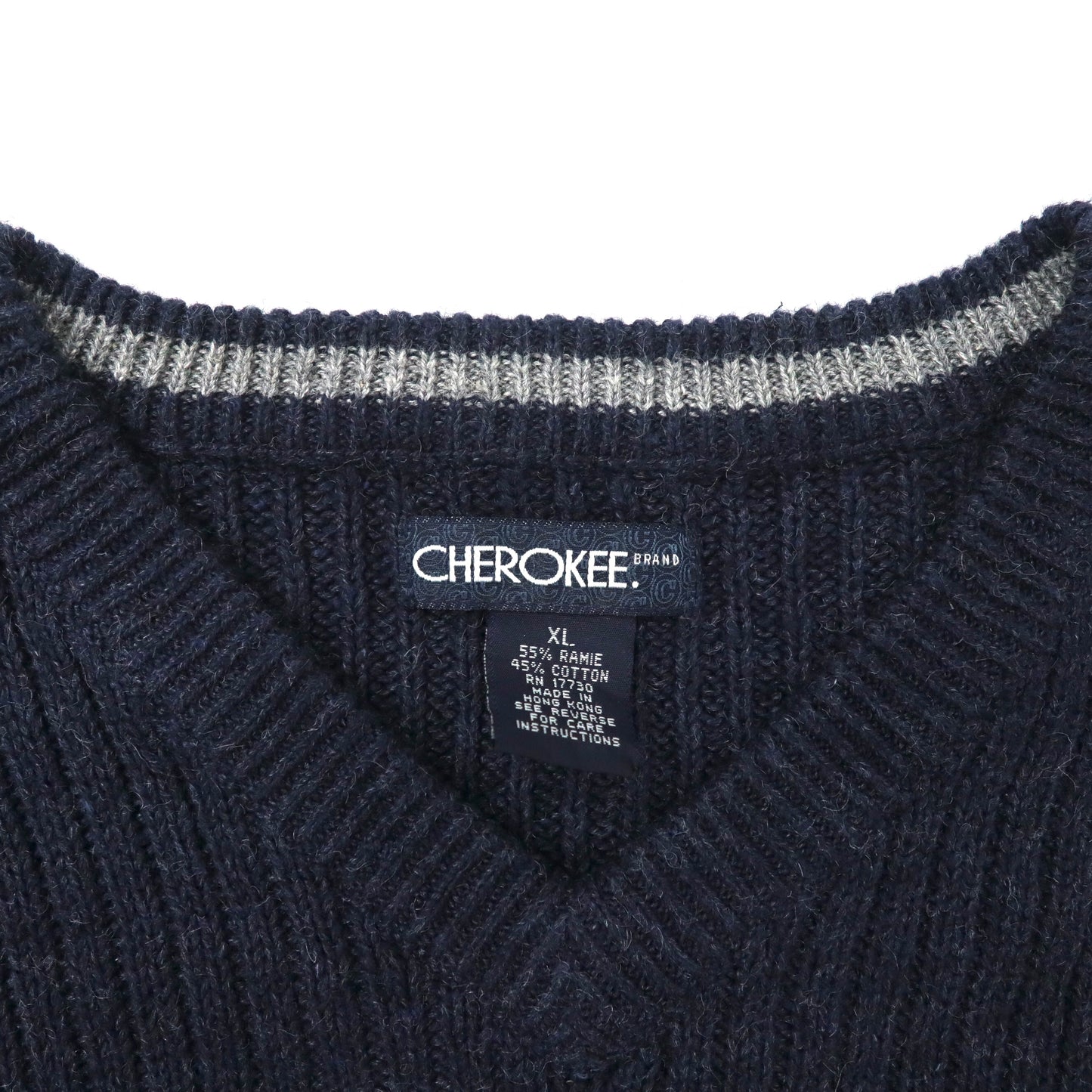 90s Rib Knit V-neck Sweater Vネック リブニット セーター XL ネイビー コットン ビッグサイズ CHEROKEE 90年代