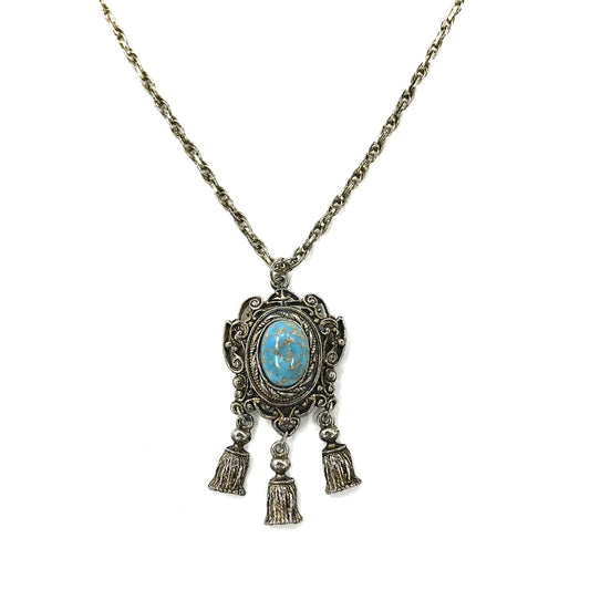 Vintage Indian Jewelry Necklace ヴィンテージ インディアンジュエリー ターコイズ マクラメ ネックレス ブルー シルバー チェーン