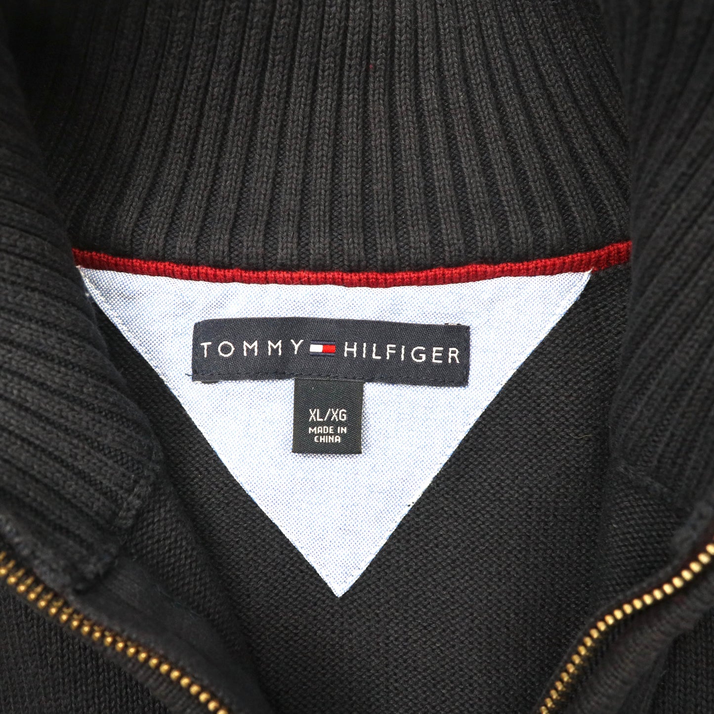 TOMMY HILFIGER ハーフジップ ニット セーター XL ネイビー コットン ワンポイントロゴ ビッグサイズ