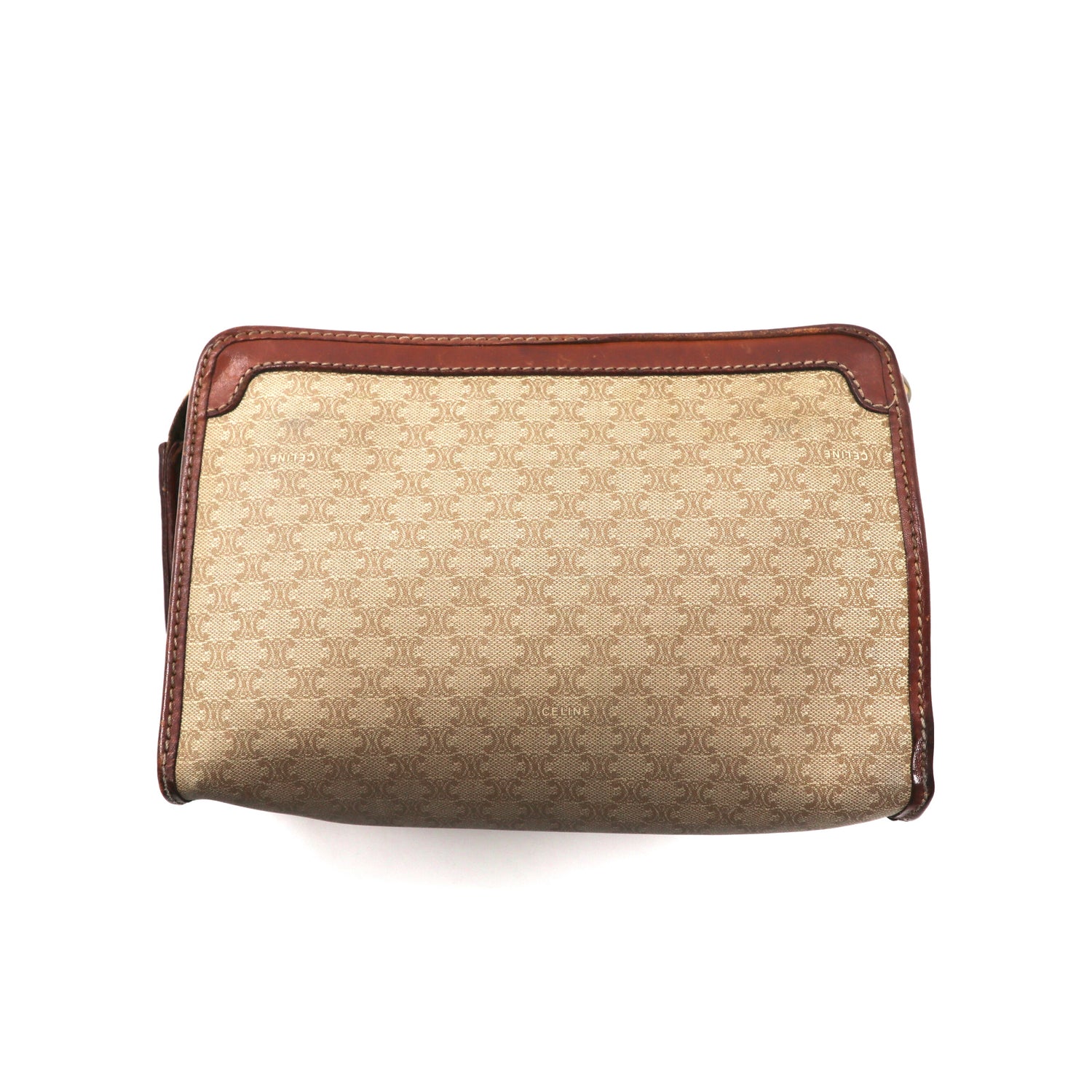 CELINE Clutch Bag Beige Leather Macadam Pattern M06 Made in