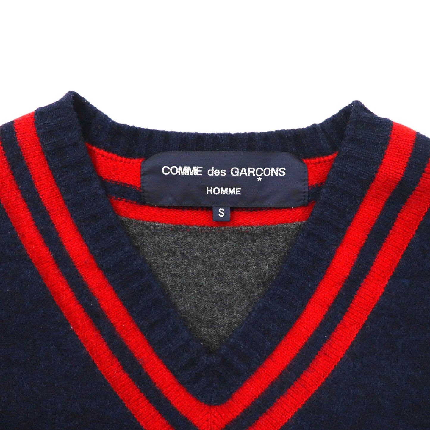 COMME des GARCONS HOMME Knit V-Neck Sweater S Navy Wool HH-N021