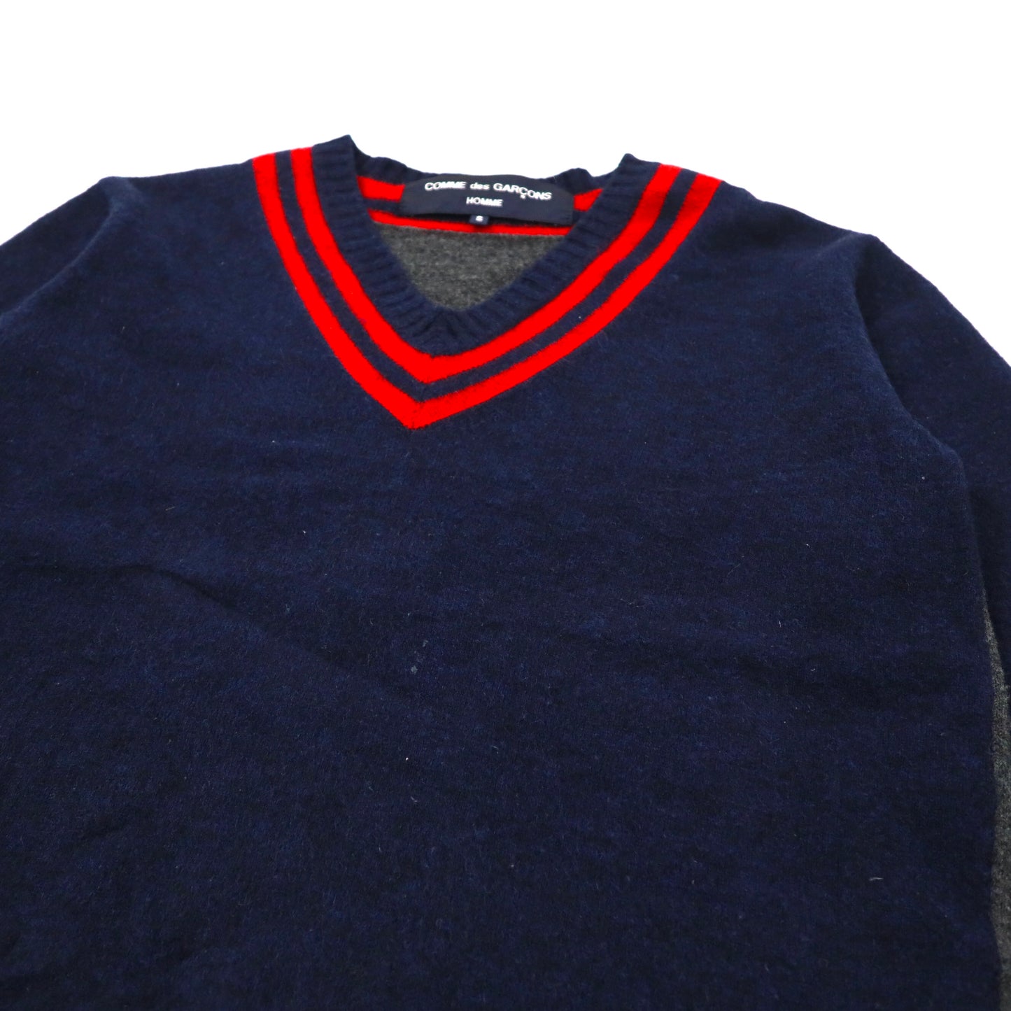 COMME des GARCONS HOMME Knit V-Neck Sweater S Navy Wool HH-N021