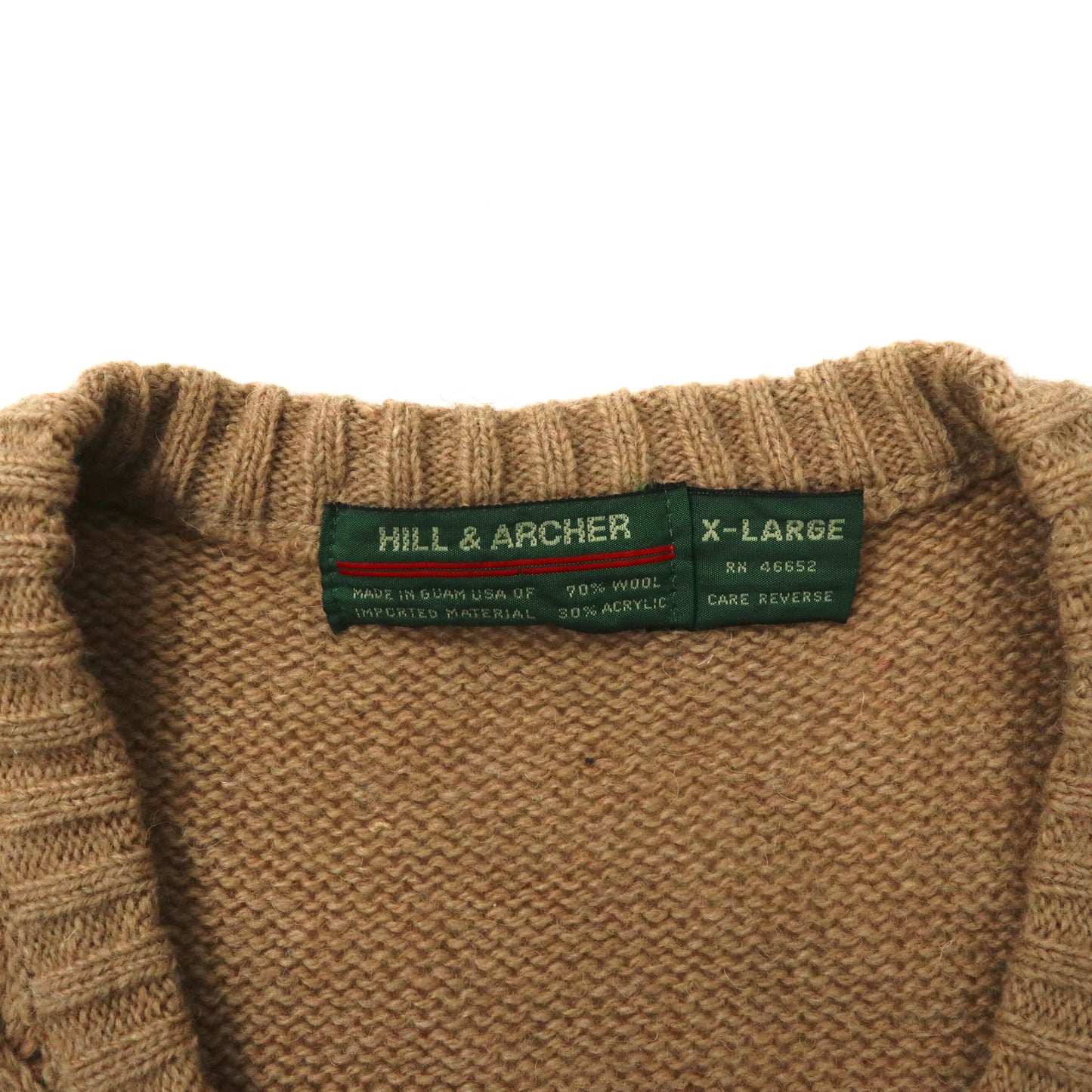 Fisherman Knit Vest アランニット ベスト XL ベージュ ウール ケーブル編み HILL & ARCHER グアム製 未使用品