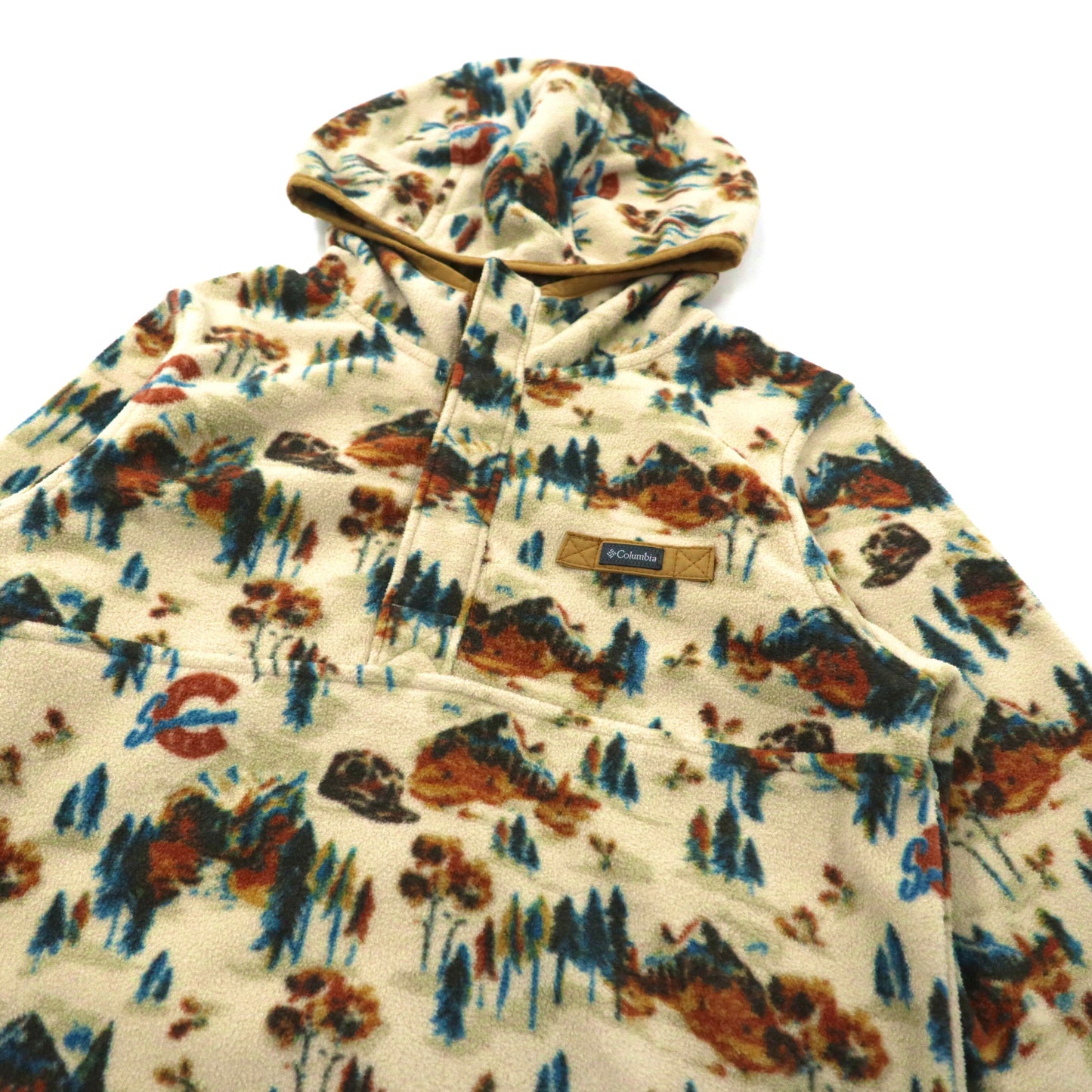 Columbia ハーフスナップフリースパーカー M ベージュ ポリエステル 総柄  MOUNTAIN SIDE FLEECE HOODIE AY1314