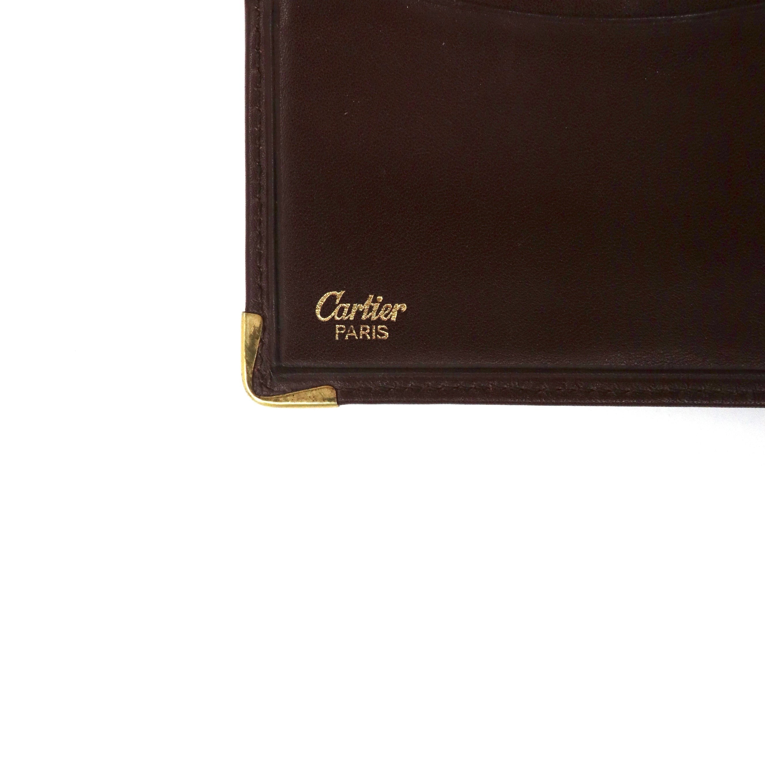 Cartier Long Wallet Billfold Bordeaux Leather Must Line Old Made in Spain