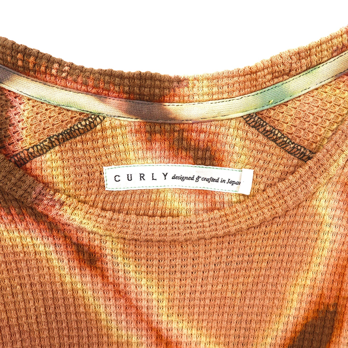 CURLY サーマルTシャツ 2 ブラウン タイダイ ブリーチ加工 日本製