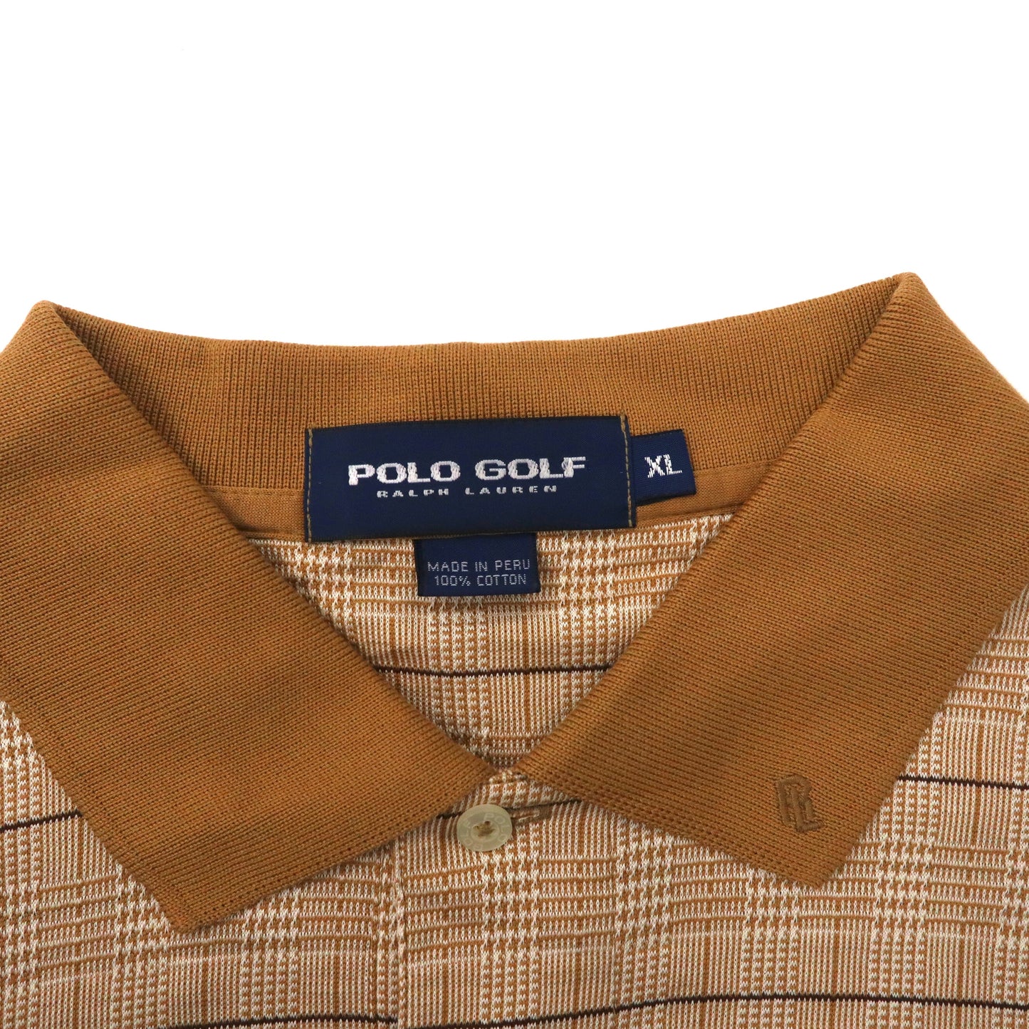 POLO GOLF RALPH LAUREN ビッグサイズ 長袖ポロシャツ XL ベージュ チェック コットン ペルー製