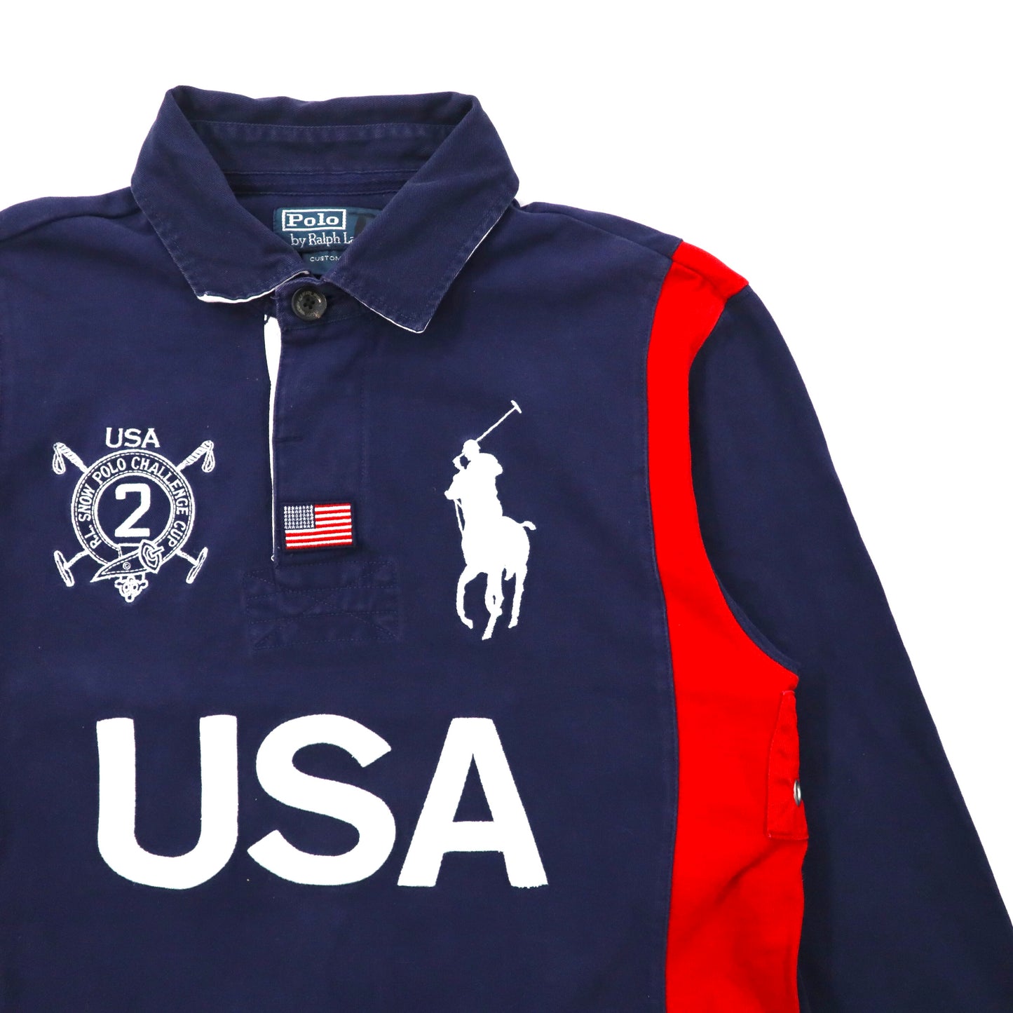 Polo by Ralph Lauren ラガーシャツ M ネイビー コットン ビッグポニー刺繍 USA 星条旗 スリランカ製