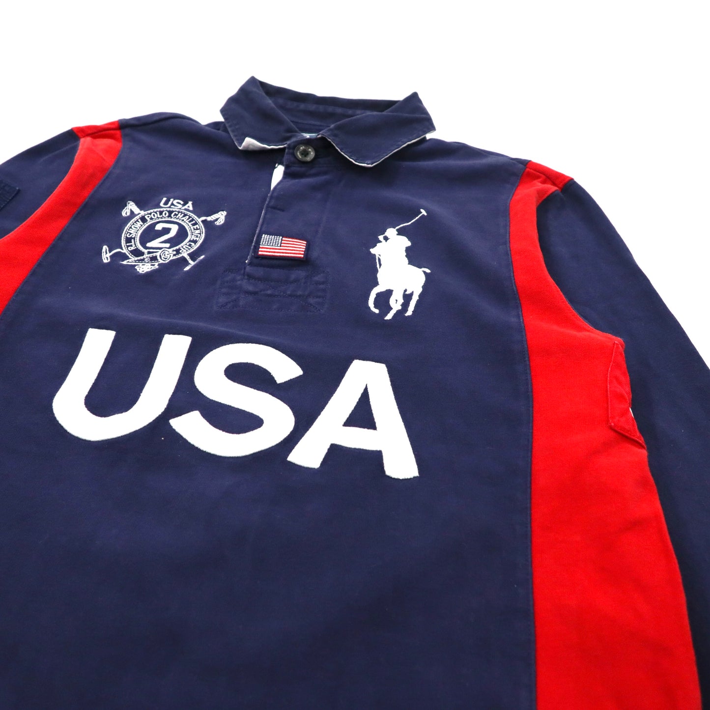 Polo by Ralph Lauren ラガーシャツ M ネイビー コットン ビッグポニー刺繍 USA 星条旗 スリランカ製