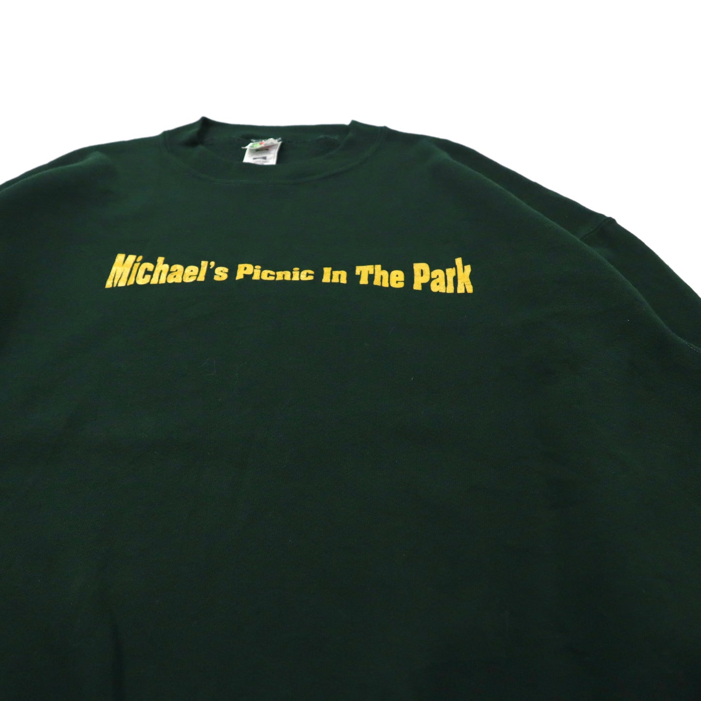 FRUIT OF THE LOOM ビッグサイズ プリントスウェット XXL グリーン コットン 裏起毛 Michael's Picnic In The Park 90年代 メキシコ製