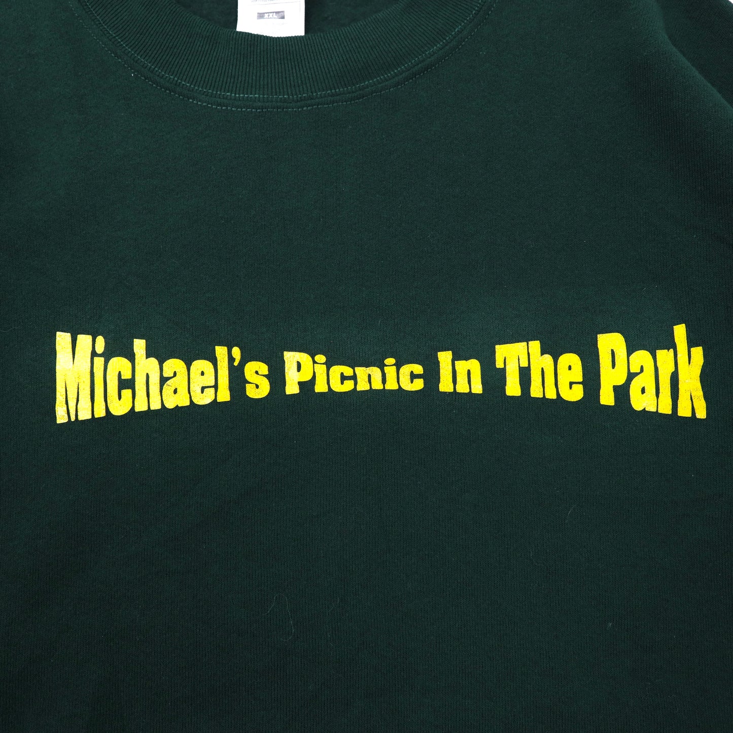 FRUIT OF THE LOOM ビッグサイズ プリントスウェット XXL グリーン コットン 裏起毛 Michael's Picnic In The Park 90年代 メキシコ製