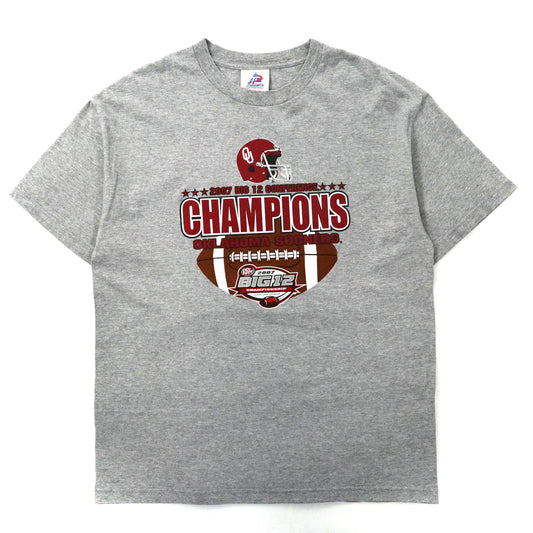 日本然リトテ-古着オンライン-TRI-LAKE INC. ビッグサイズ フットボールプリントTシャツ XL グレー コットン OKLAHOMA SOONERS メキシコ製-