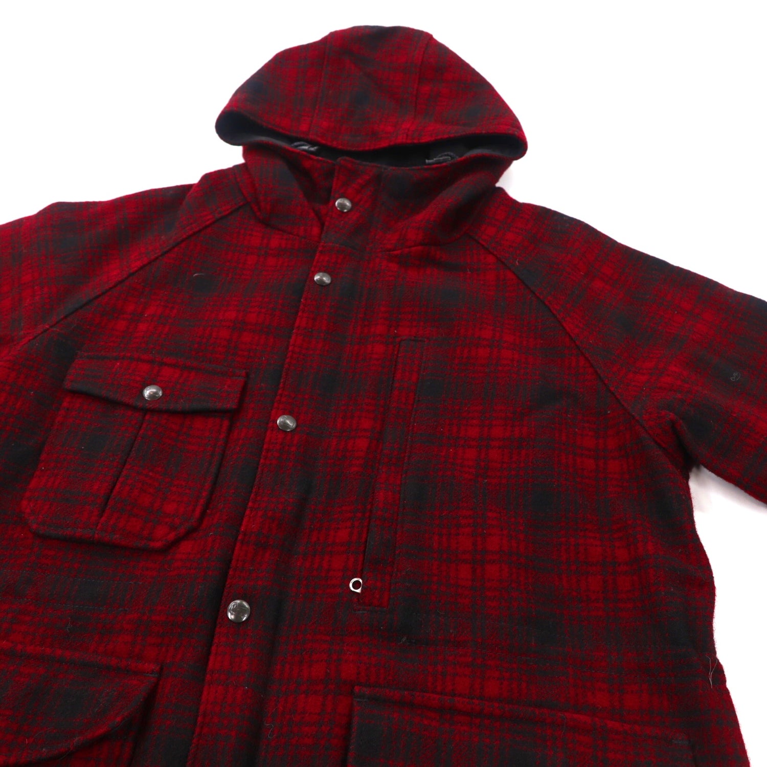 Woolrich Melton Hooded Jacket M Red Check Nepentes Made in USA 