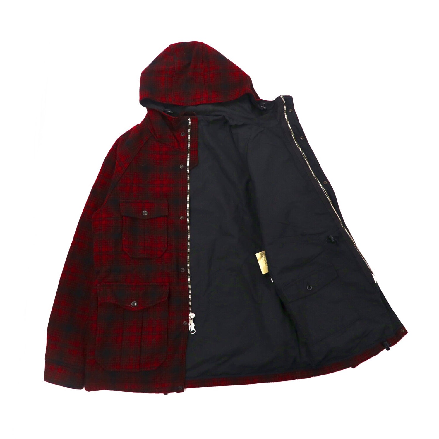 Woolrich Melton Hooded Jacket M Red Check Nepentes Made in USA 