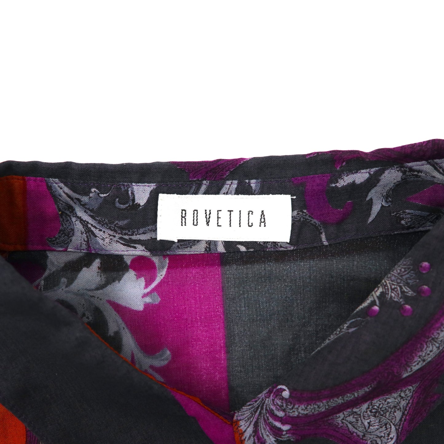 ROVETICA 半袖シースルーシャツ XL マルチカラー コットン 総柄 レトロ 日本製