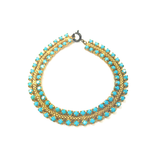Vintage Turquoise Bracelet ターコイズ ブレスレット ゴールド ブルー ラインストーン