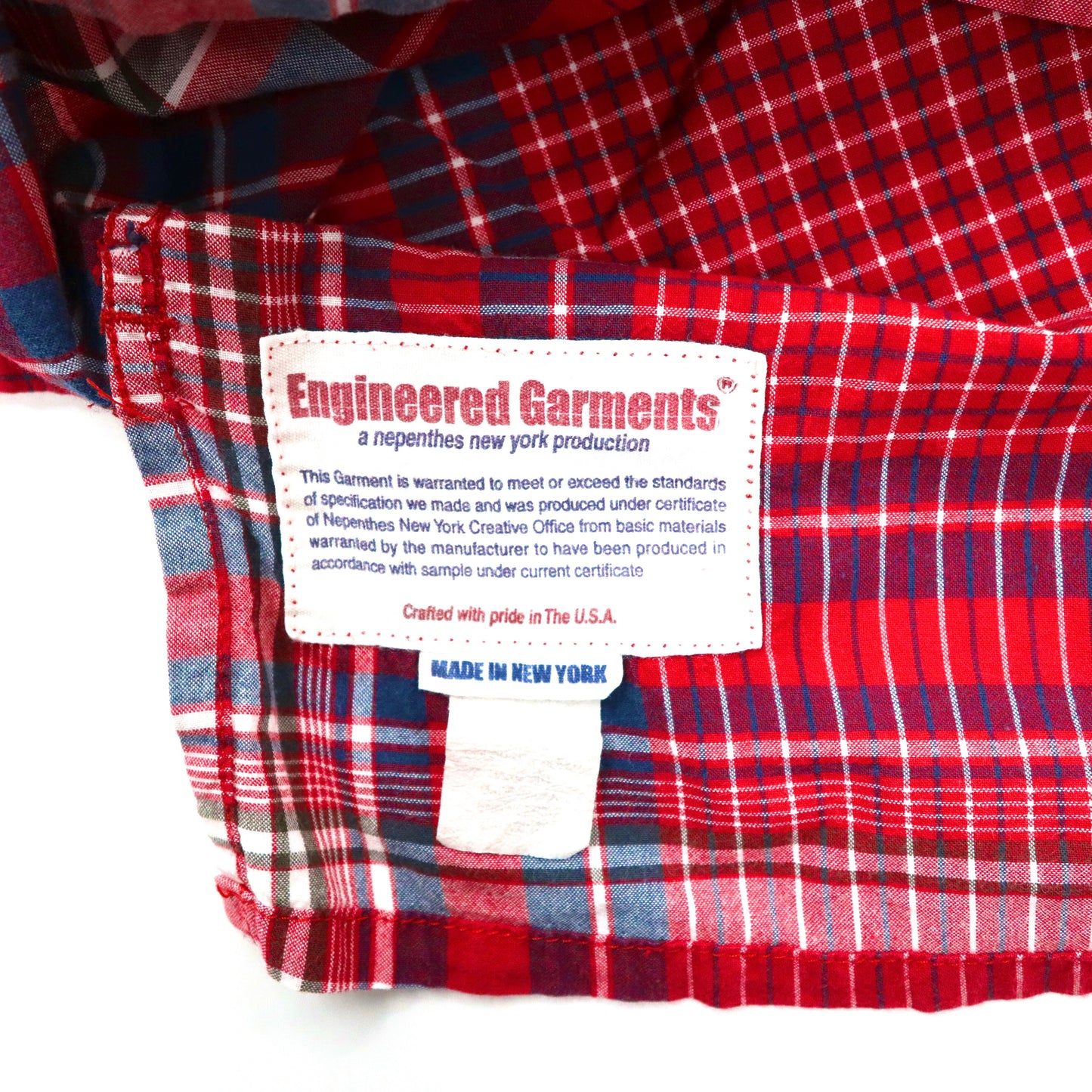 Engineered Garments 半袖プルオーバーボタンダウンシャツ S レッド チェック コットン USA製