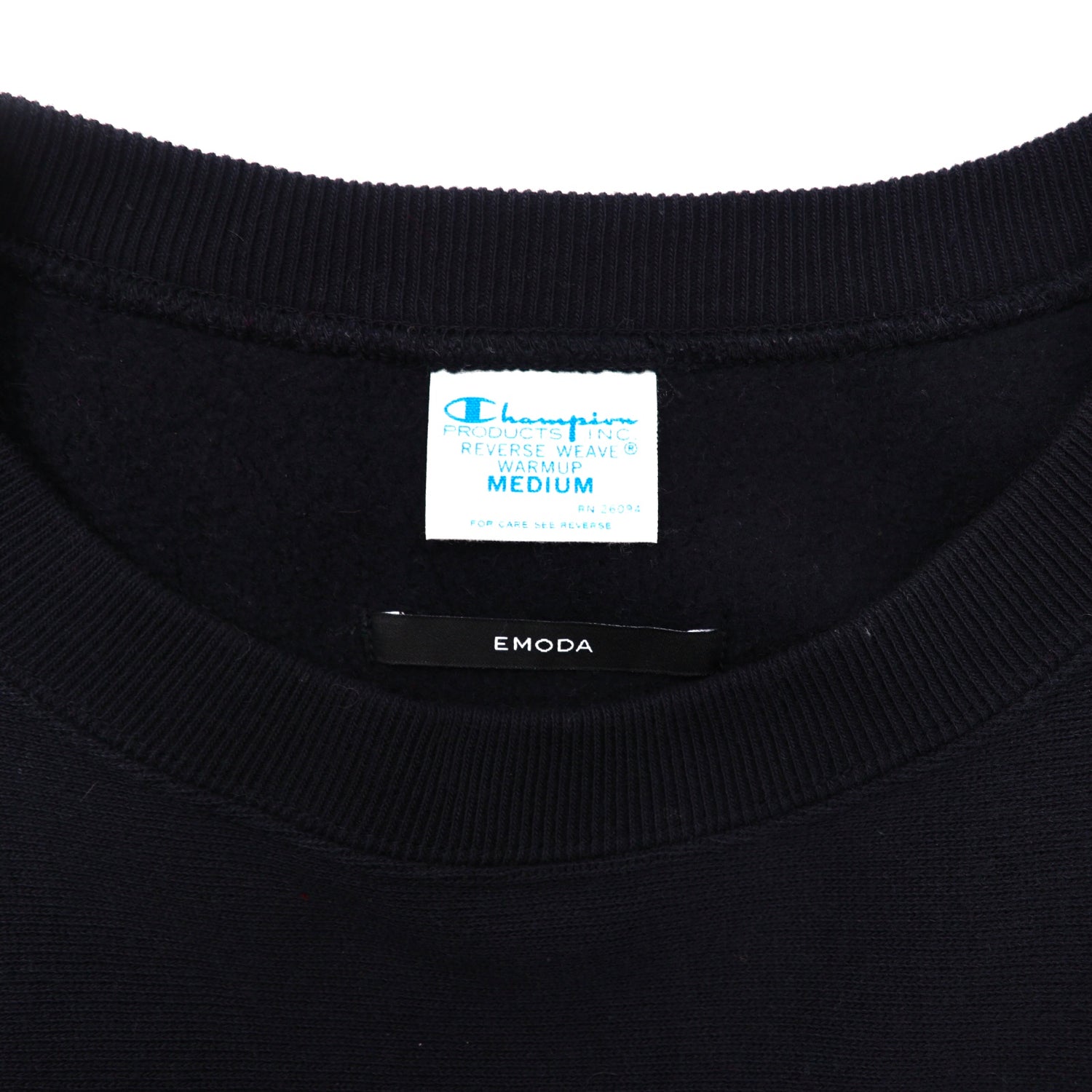 CHAMPION × EMODA cropped Sweatshirt M Black Reverse Weave Compact