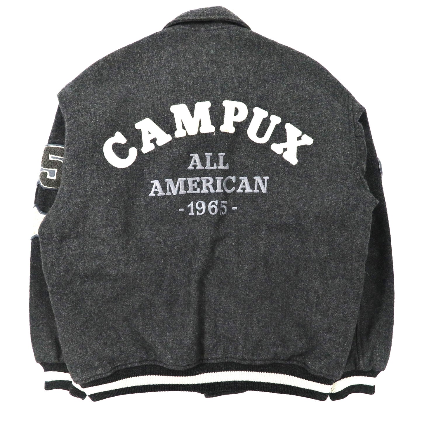 CAMPUX VARSITY JACKET M Gray Wool Patch Back Logo Quilting Liner